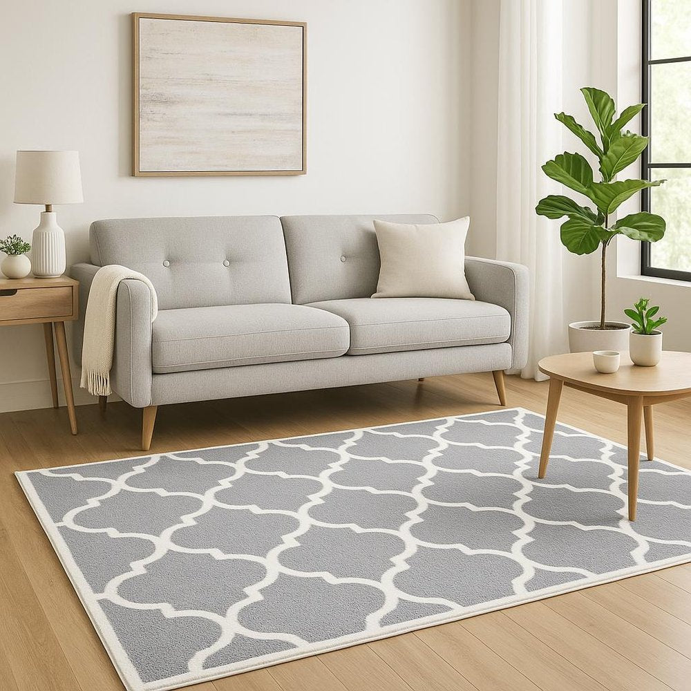 2' X 3' Grey And Ivory Geometric Shag Power Loom Stain Resistant Area Rug