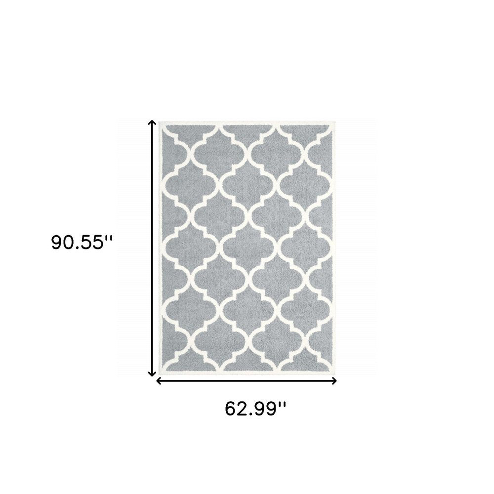 2' X 3' Grey And Ivory Geometric Shag Power Loom Stain Resistant Area Rug