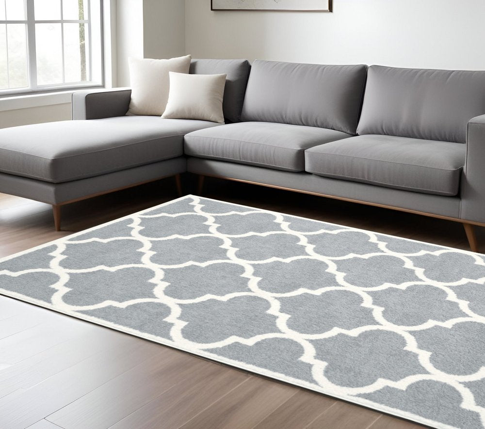 2' X 3' Grey And Ivory Geometric Shag Power Loom Stain Resistant Area Rug