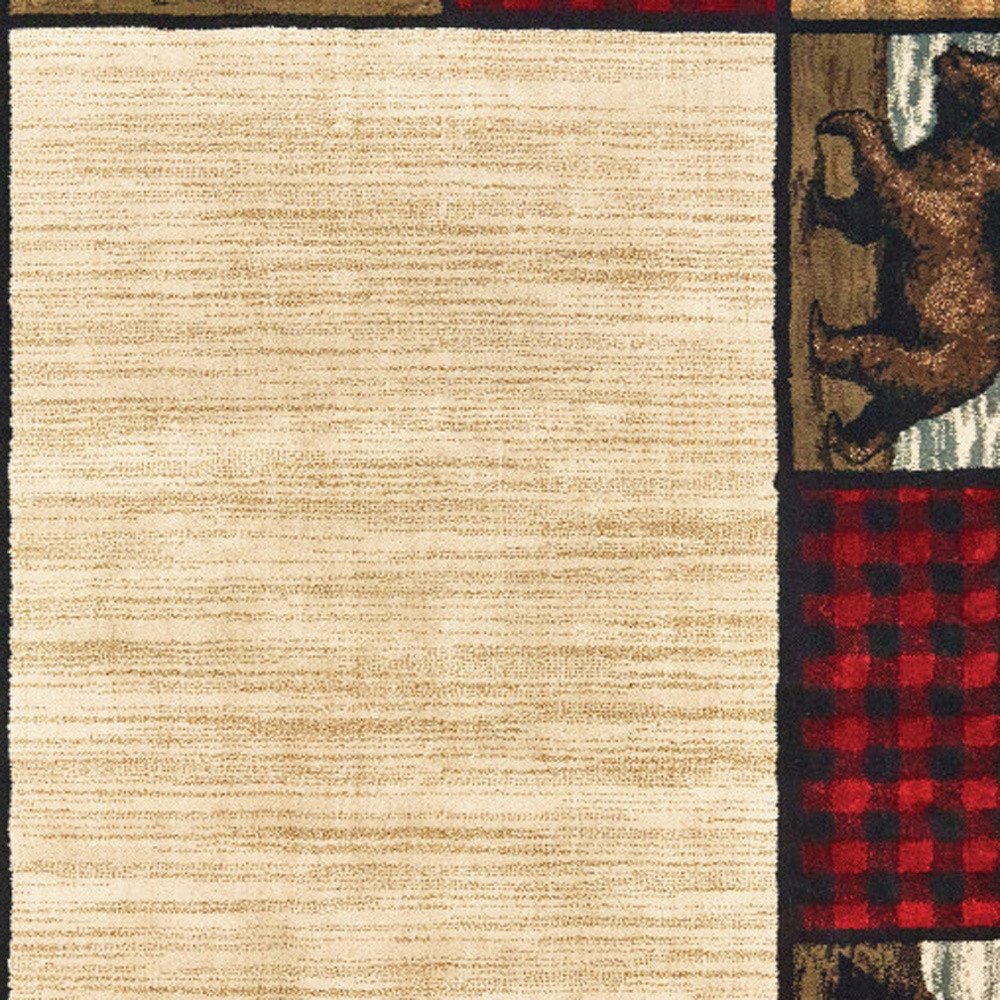 2' X 8' Ivory Southwestern Power Loom Stain Resistant Runner Rug