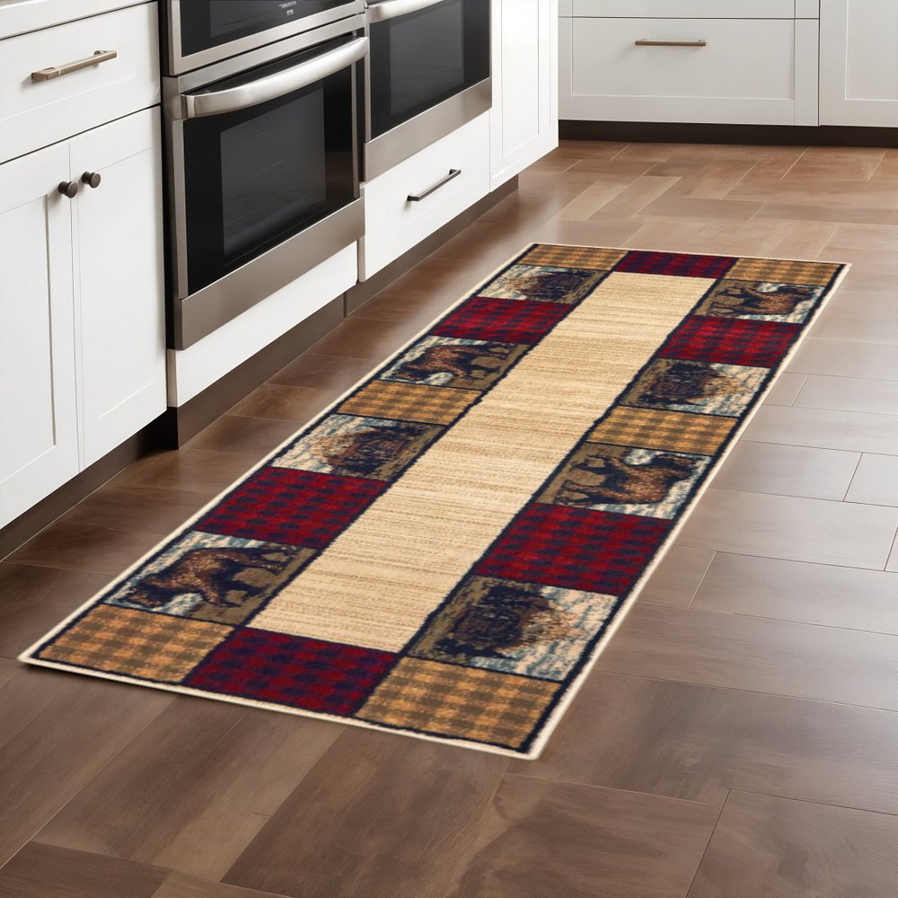 2' X 8' Ivory Southwestern Power Loom Stain Resistant Runner Rug