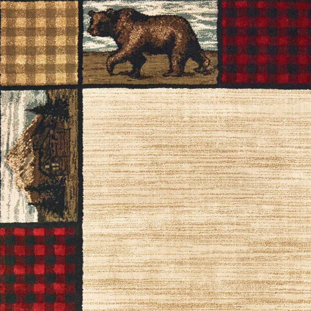 2' X 8' Ivory Southwestern Power Loom Stain Resistant Runner Rug