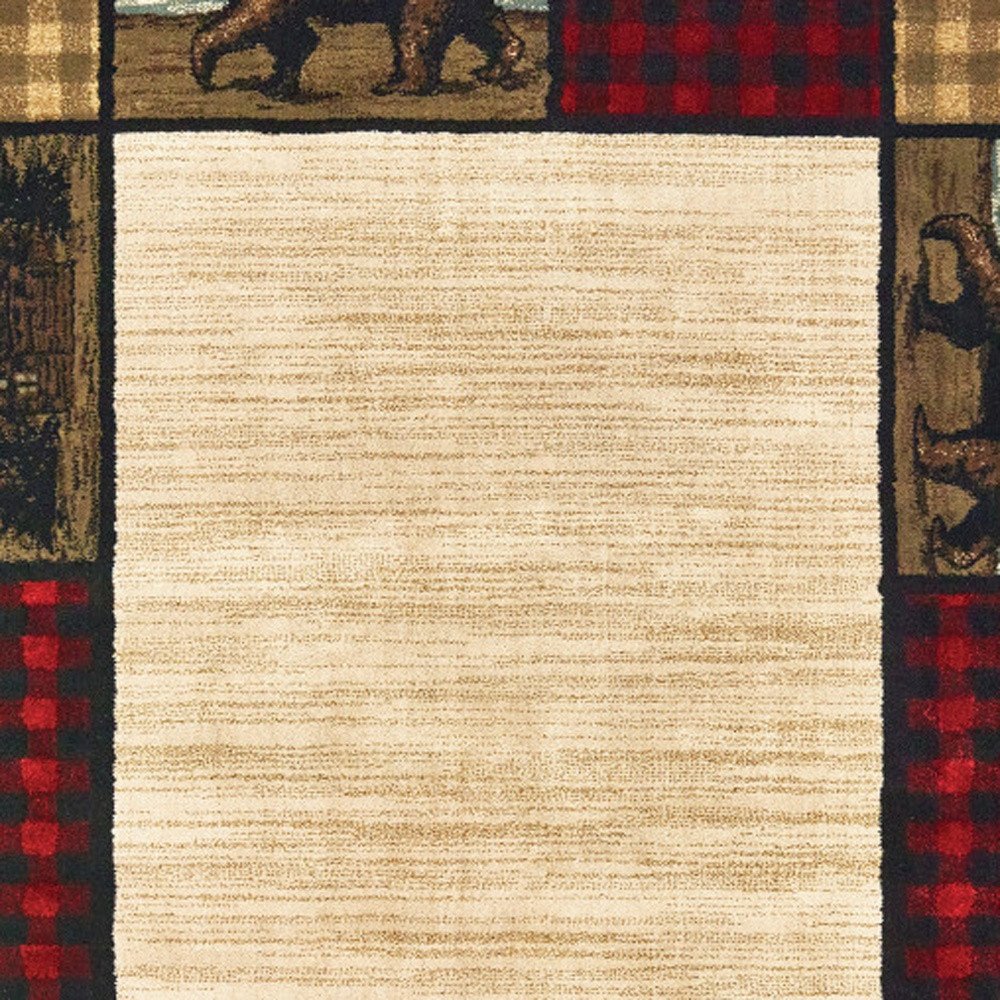 2' X 8' Ivory Southwestern Power Loom Stain Resistant Runner Rug
