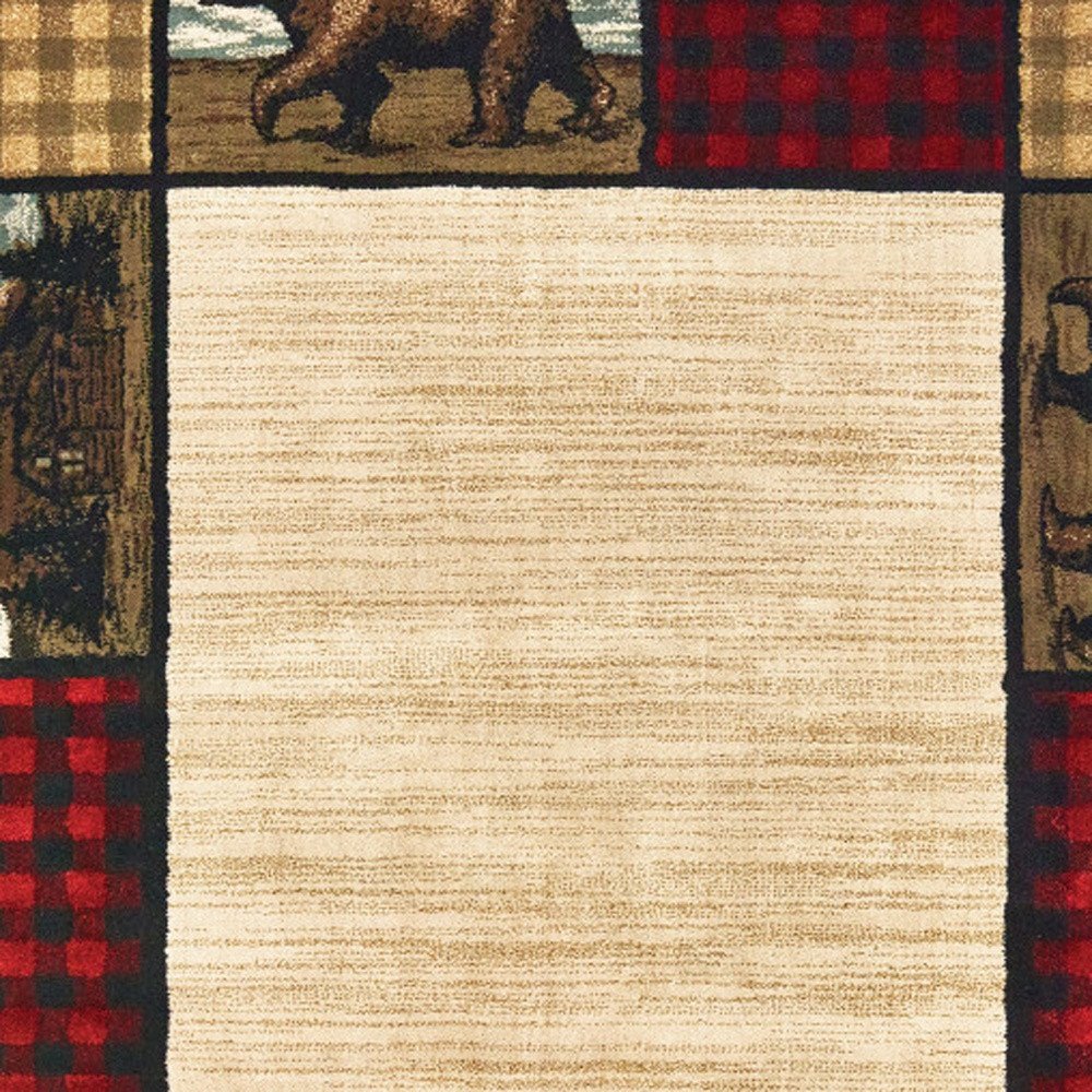 2' X 8' Ivory Southwestern Power Loom Stain Resistant Runner Rug