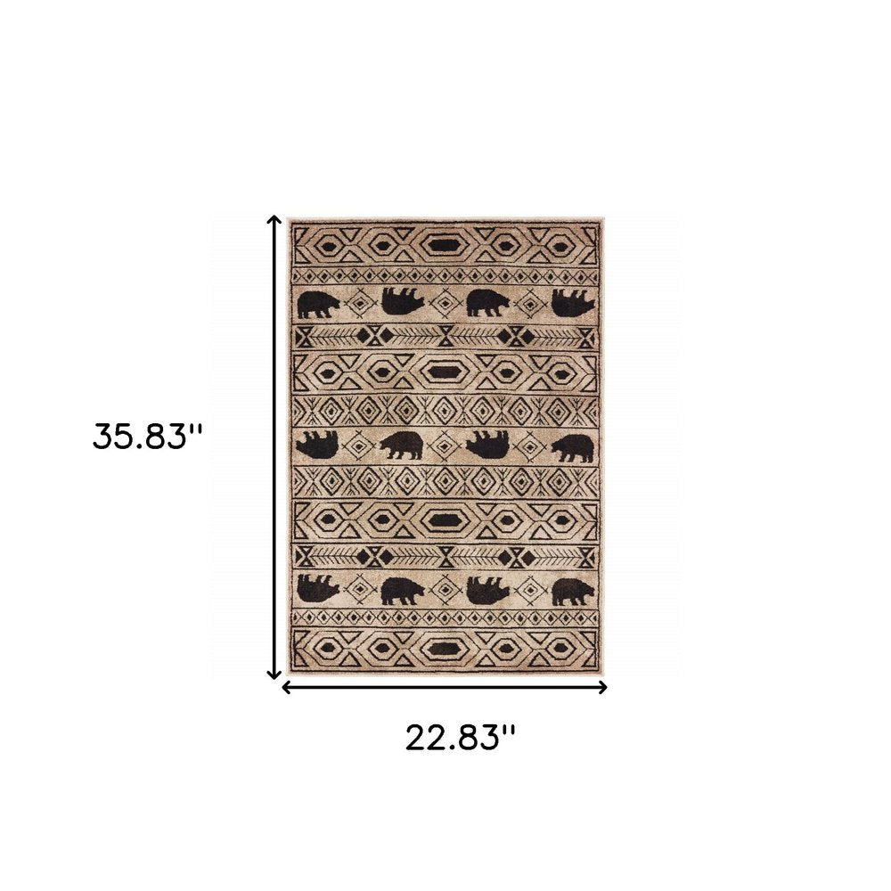 8' X 10' Ivory And Black Southwestern Power Loom Stain Resistant Area Rug