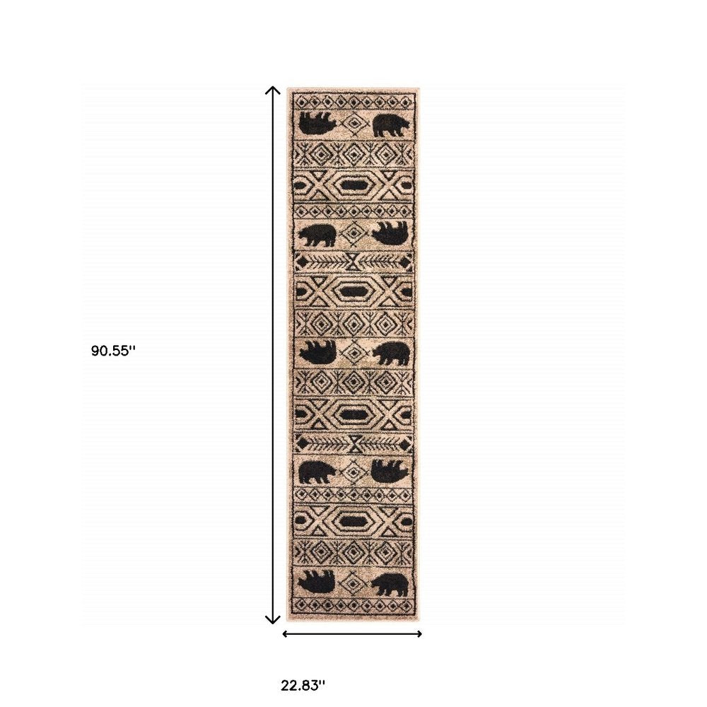 8' X 10' Ivory And Black Southwestern Power Loom Stain Resistant Area Rug