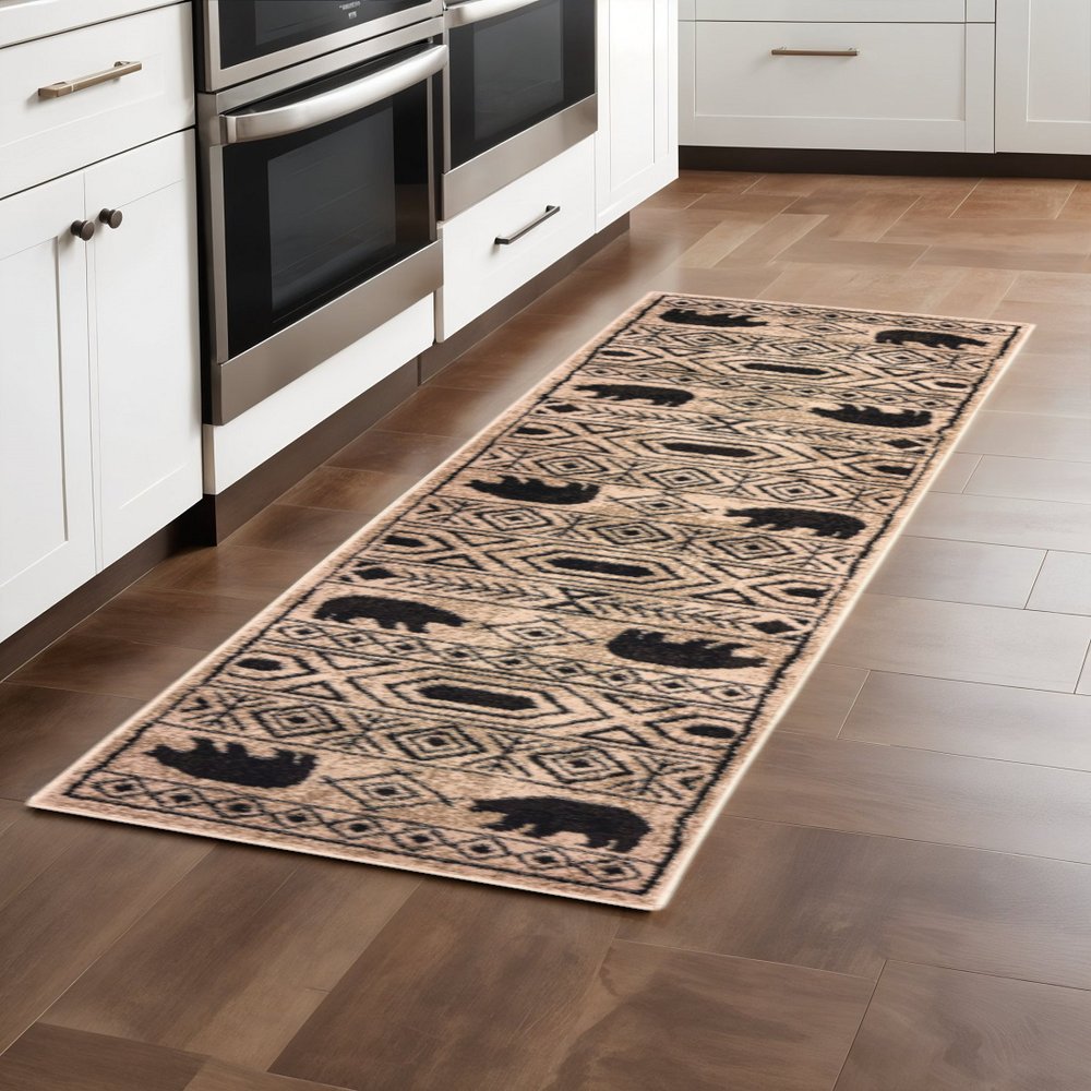 8' X 10' Ivory And Black Southwestern Power Loom Stain Resistant Area Rug