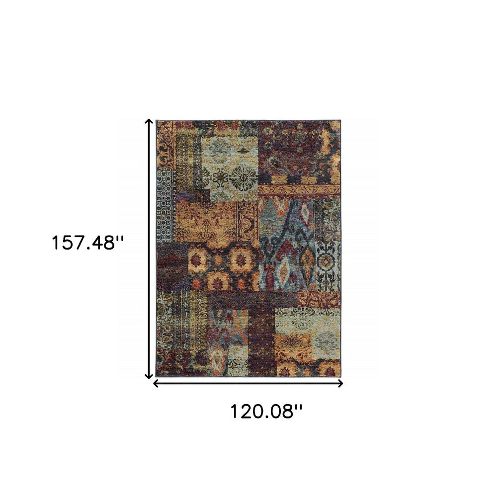 3' X 5' Blue and Gold Abstract Power Loom Area Rug