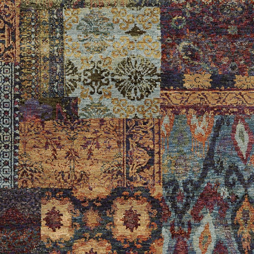 3' X 5' Blue and Gold Abstract Power Loom Area Rug