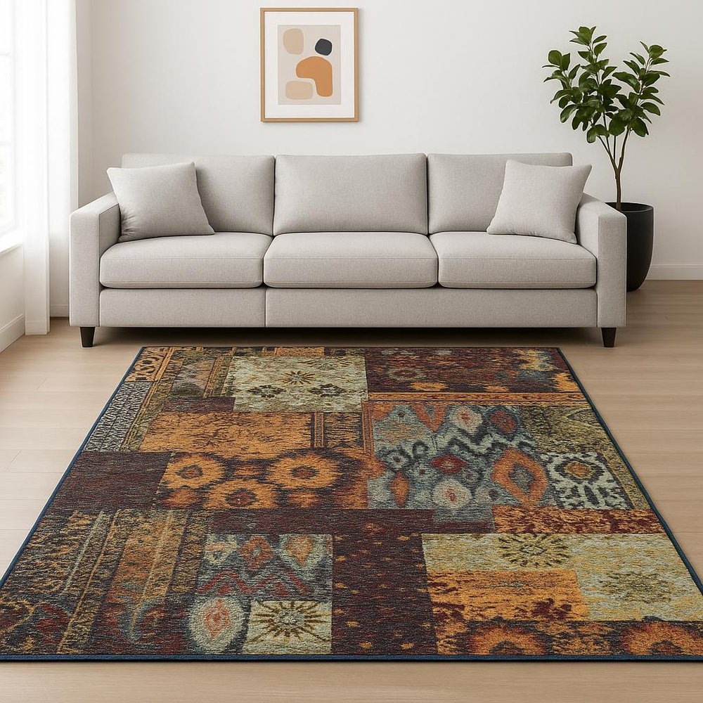 3' X 5' Blue and Gold Abstract Power Loom Area Rug