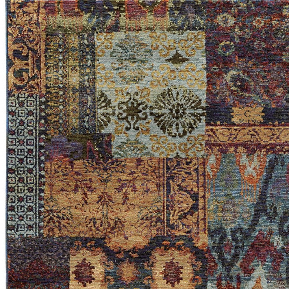 3' X 5' Blue and Gold Abstract Power Loom Area Rug