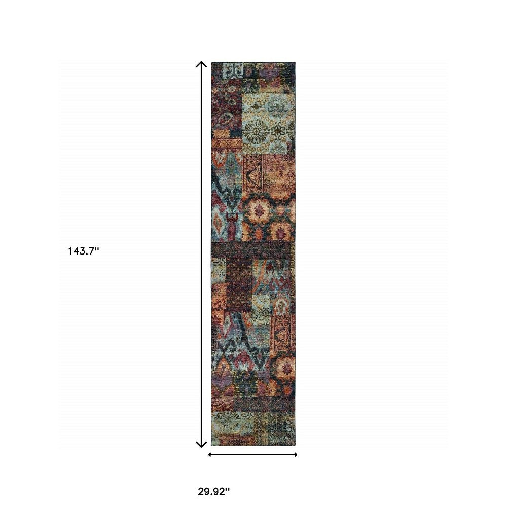 3' X 5' Blue and Gold Abstract Power Loom Area Rug