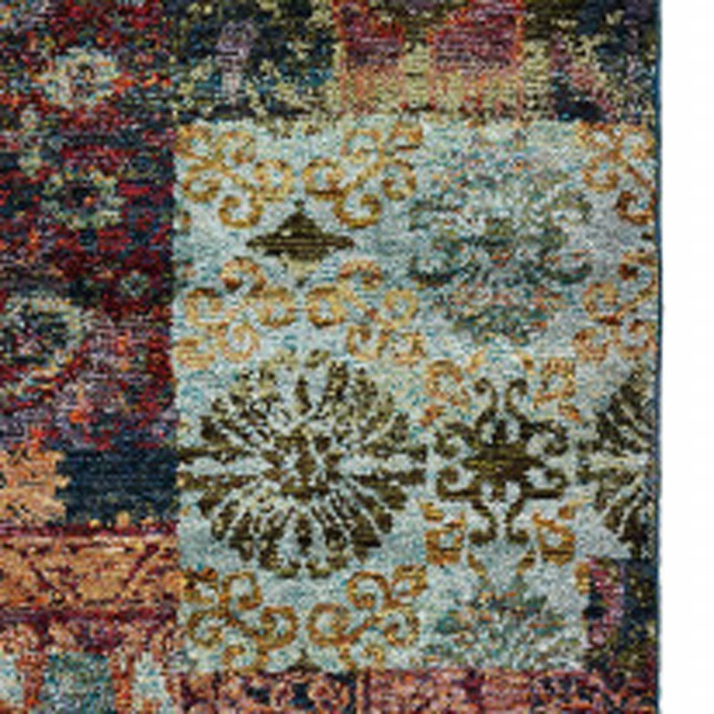 3' X 5' Blue and Gold Abstract Power Loom Area Rug