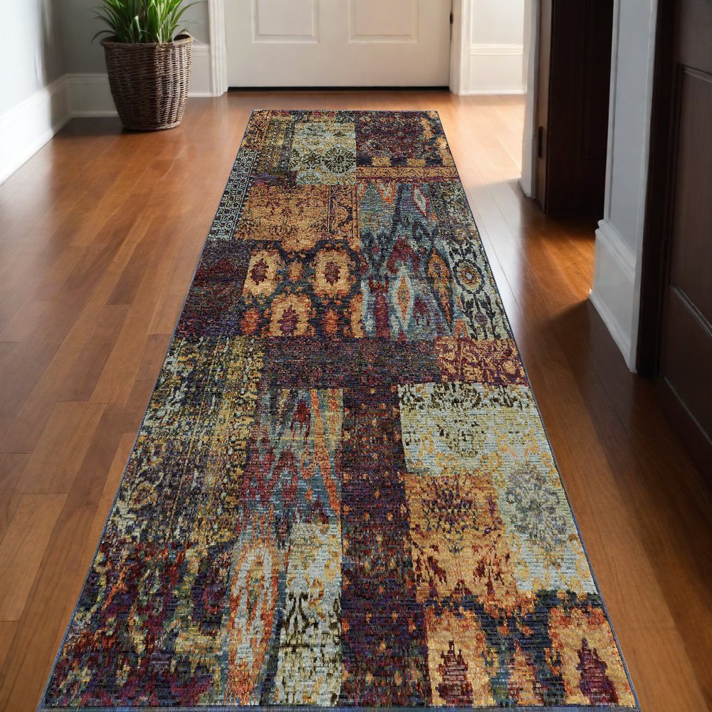 3' X 5' Blue and Gold Abstract Power Loom Area Rug