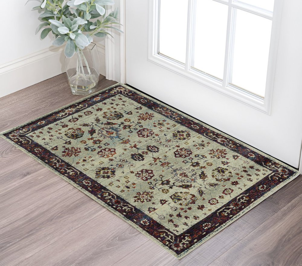 3' X 5' Red and Ivory Oriental Power Loom Area Rug