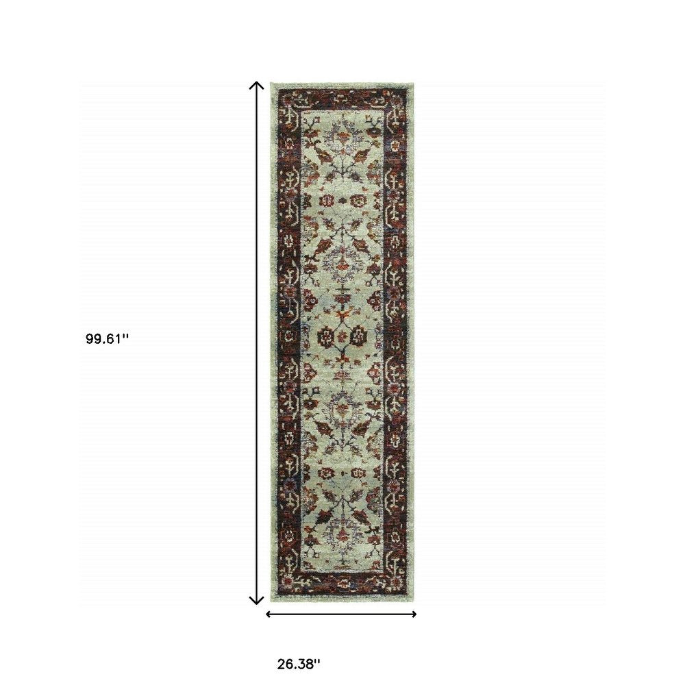 3' X 5' Red and Ivory Oriental Power Loom Area Rug