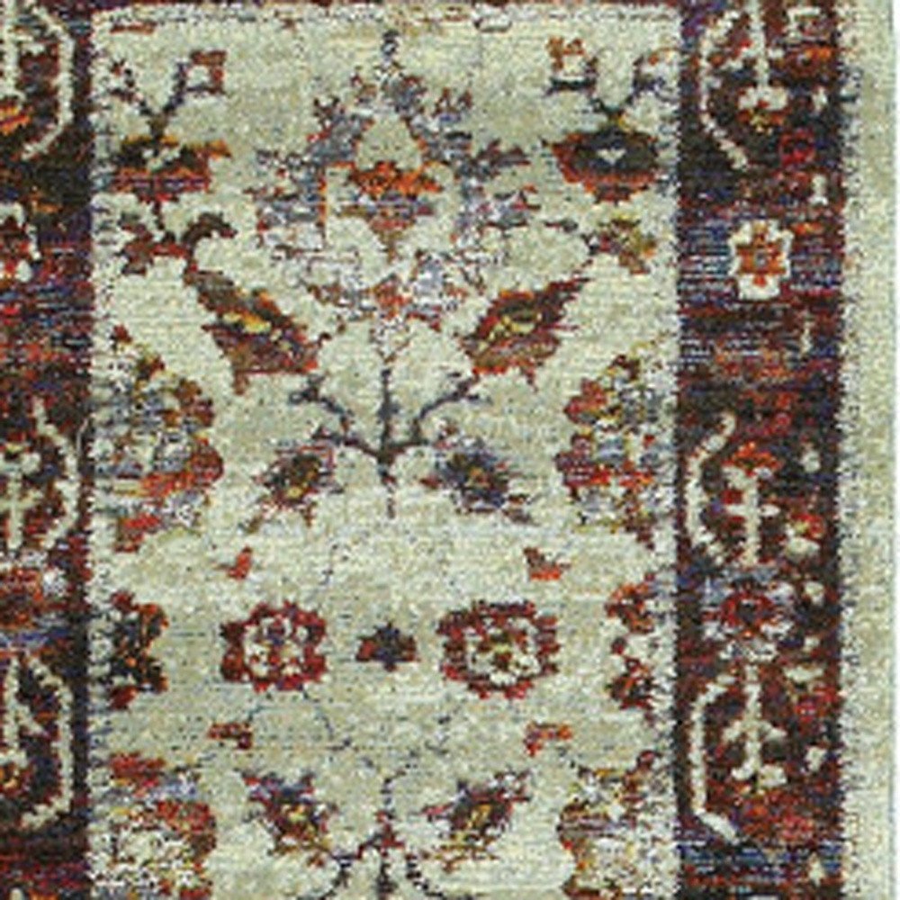 3' X 5' Red and Ivory Oriental Power Loom Area Rug