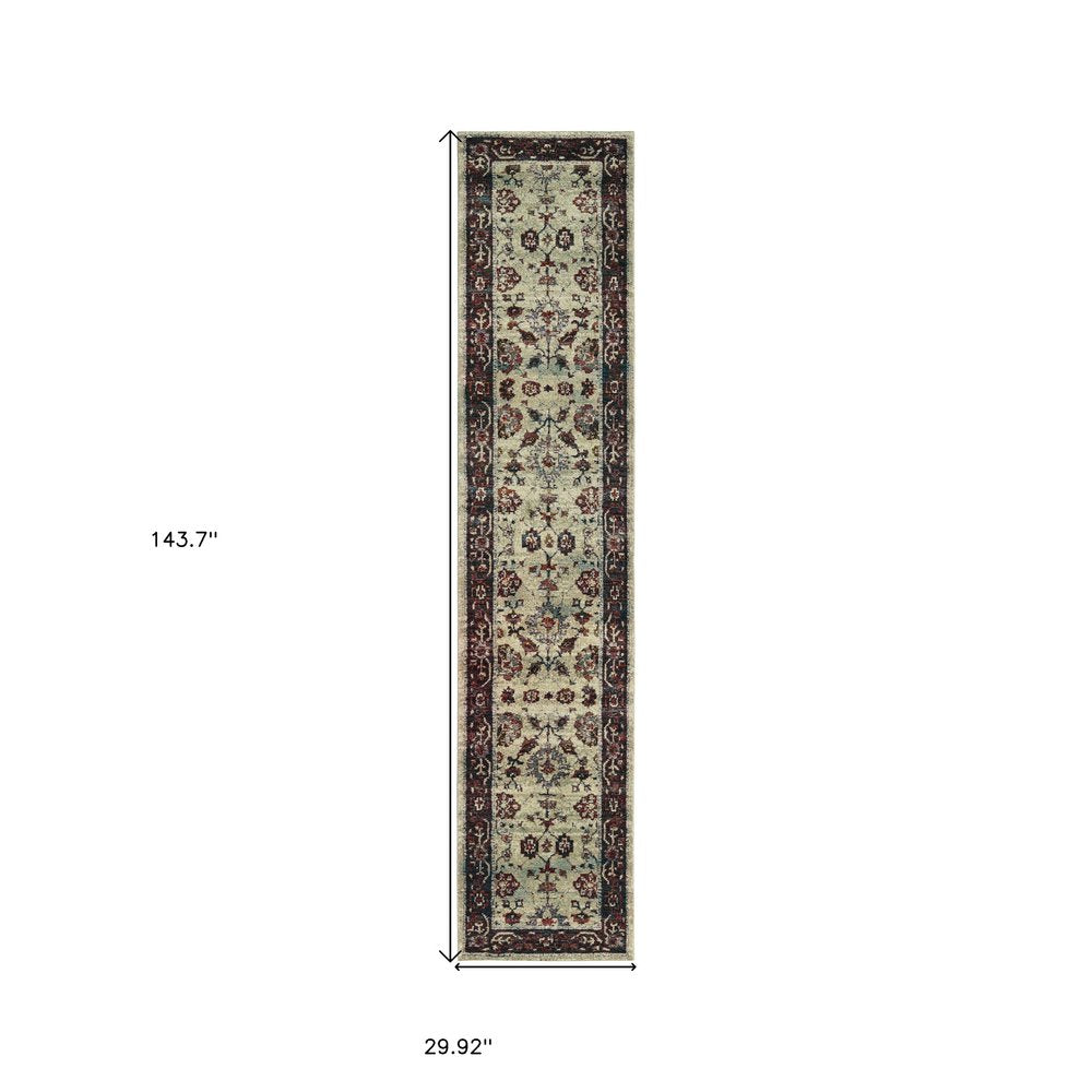 3' X 5' Red and Ivory Oriental Power Loom Area Rug