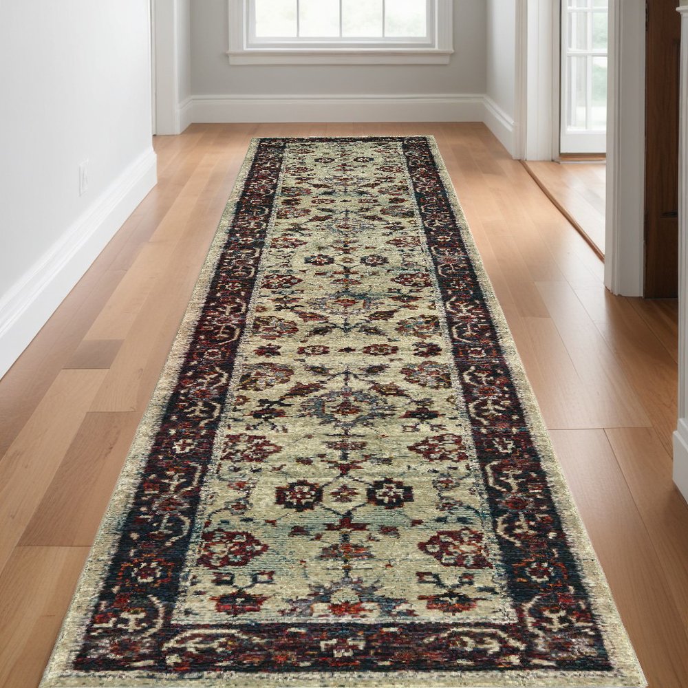 3' X 5' Red and Ivory Oriental Power Loom Area Rug