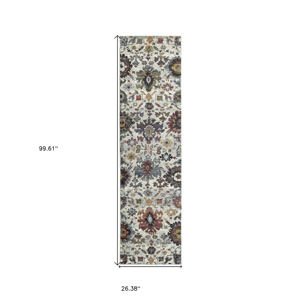 8' X 11' Purple and Gray Oriental Power Loom Area Rug
