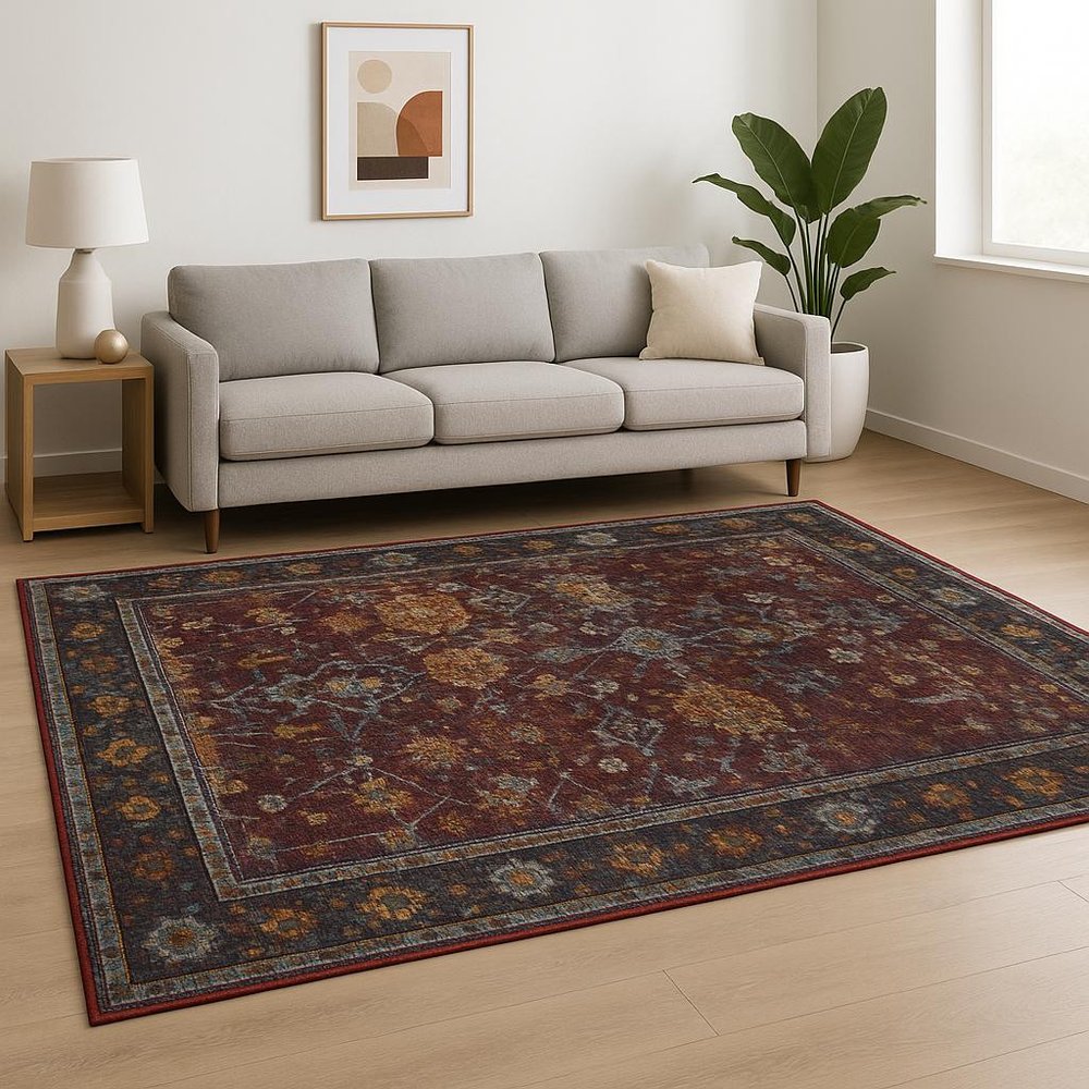 9' X 12' Red Purple Oriental Power Loom Area Rug