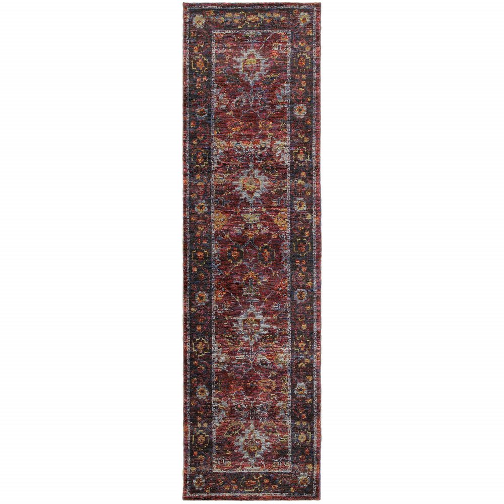 9' X 12' Red Purple Oriental Power Loom Area Rug