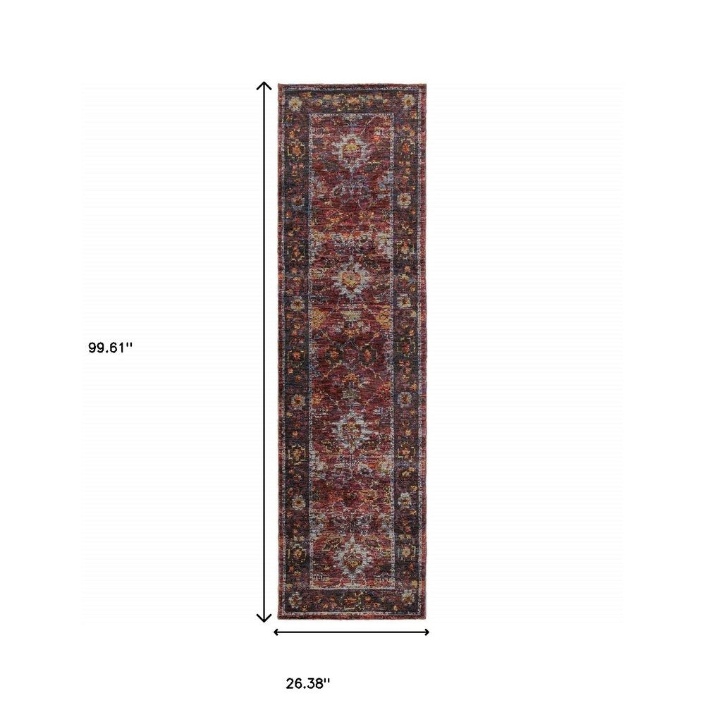 9' X 12' Red Purple Oriental Power Loom Area Rug