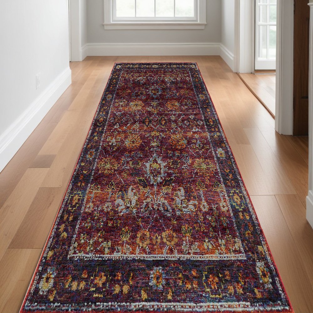 9' X 12' Red Purple Oriental Power Loom Area Rug