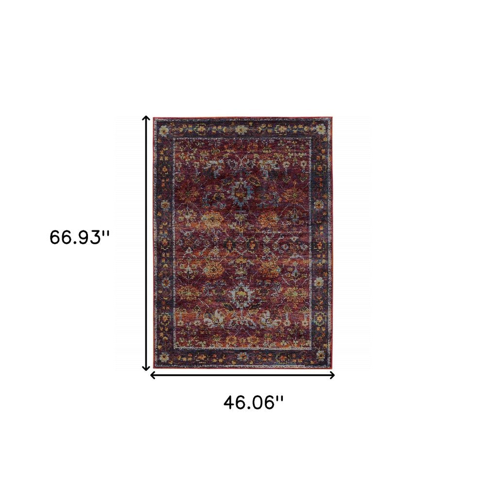 9' X 12' Red Purple Oriental Power Loom Area Rug