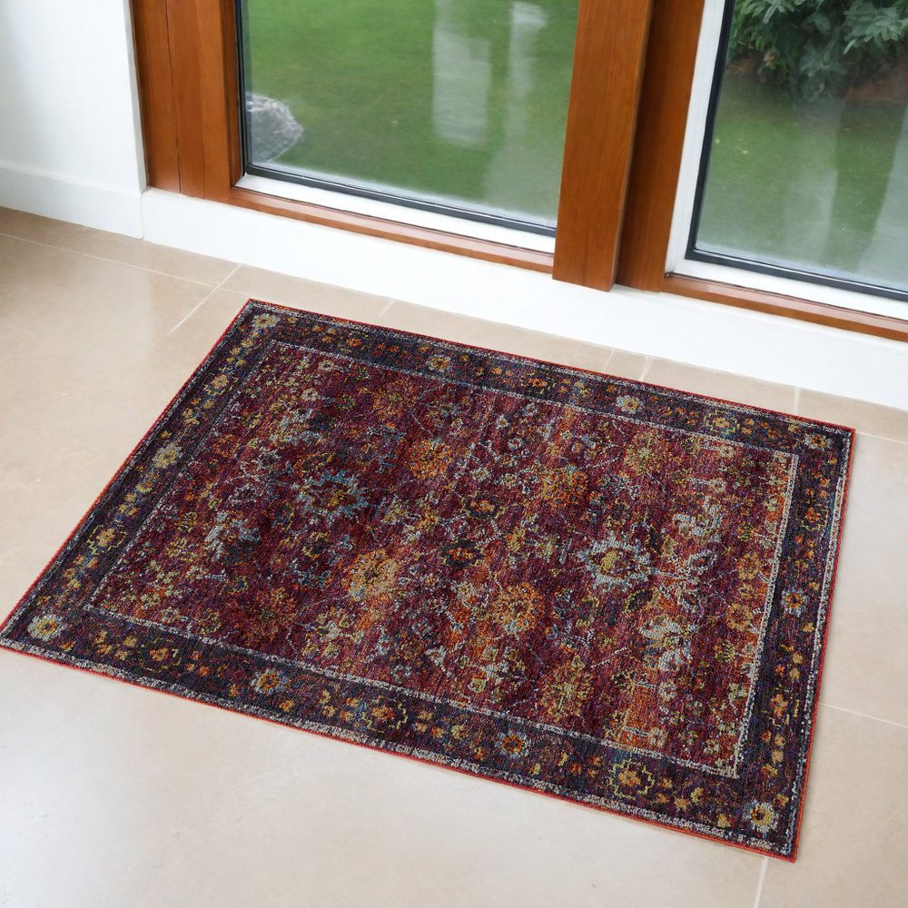 9' X 12' Red Purple Oriental Power Loom Area Rug