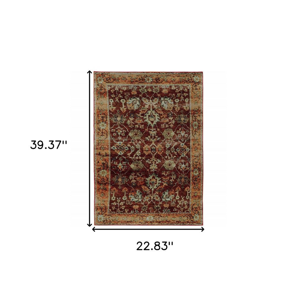12' Red Gold And Green Oriental Runner Rug