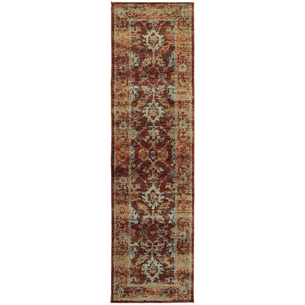 12' Red Gold And Green Oriental Runner Rug