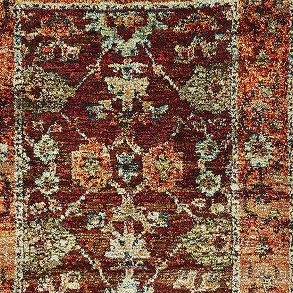 12' Red Gold And Green Oriental Runner Rug
