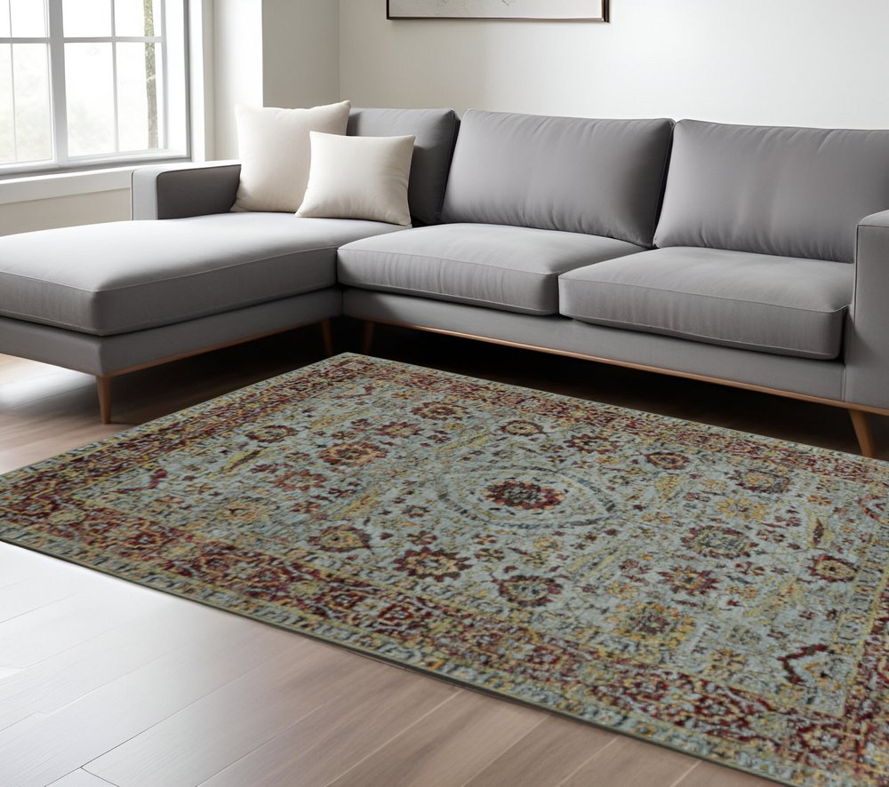 3' X 5' Blue and Green Oriental Power Loom Area Rug