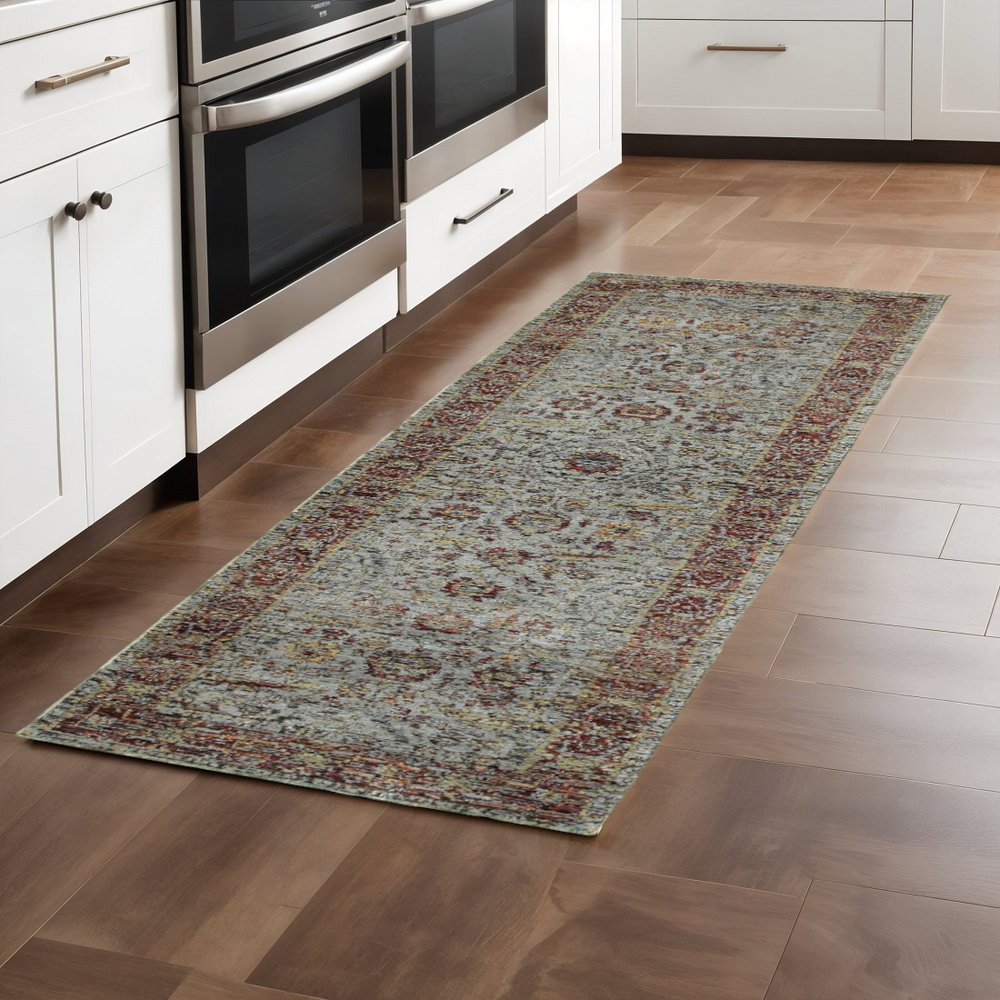 3' X 5' Blue and Green Oriental Power Loom Area Rug