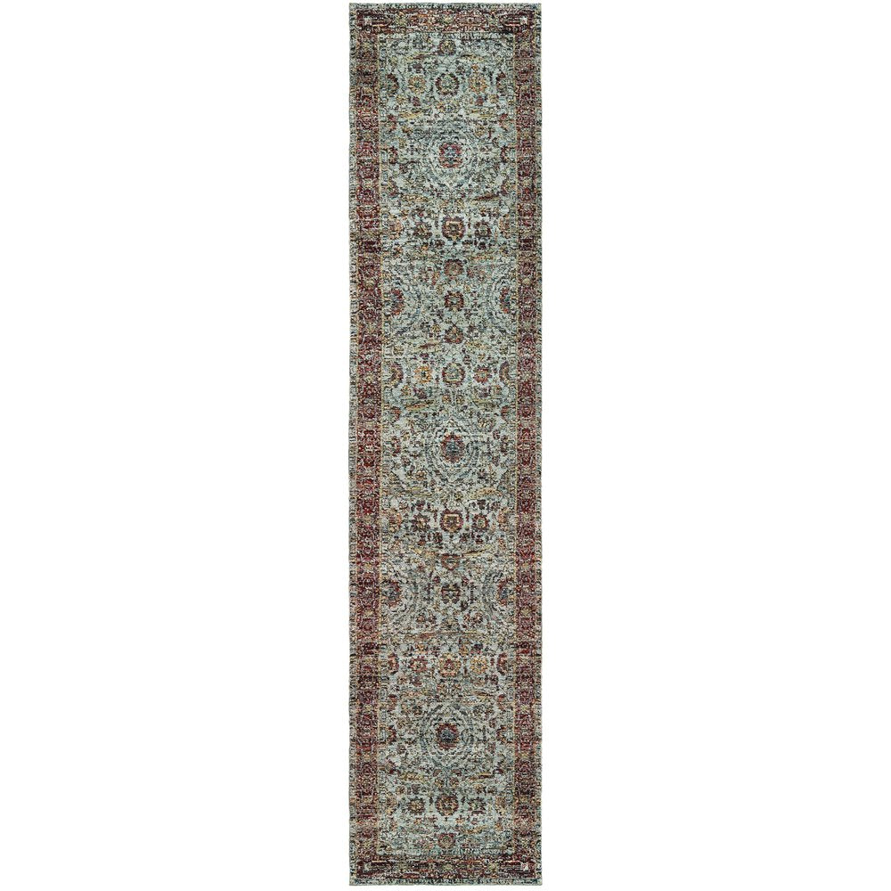 3' X 5' Blue and Green Oriental Power Loom Area Rug