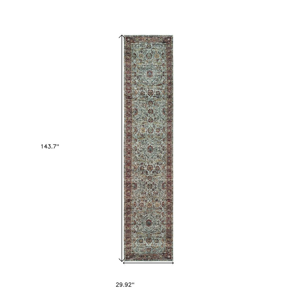 3' X 5' Blue and Green Oriental Power Loom Area Rug