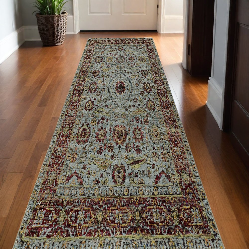 3' X 5' Blue and Green Oriental Power Loom Area Rug
