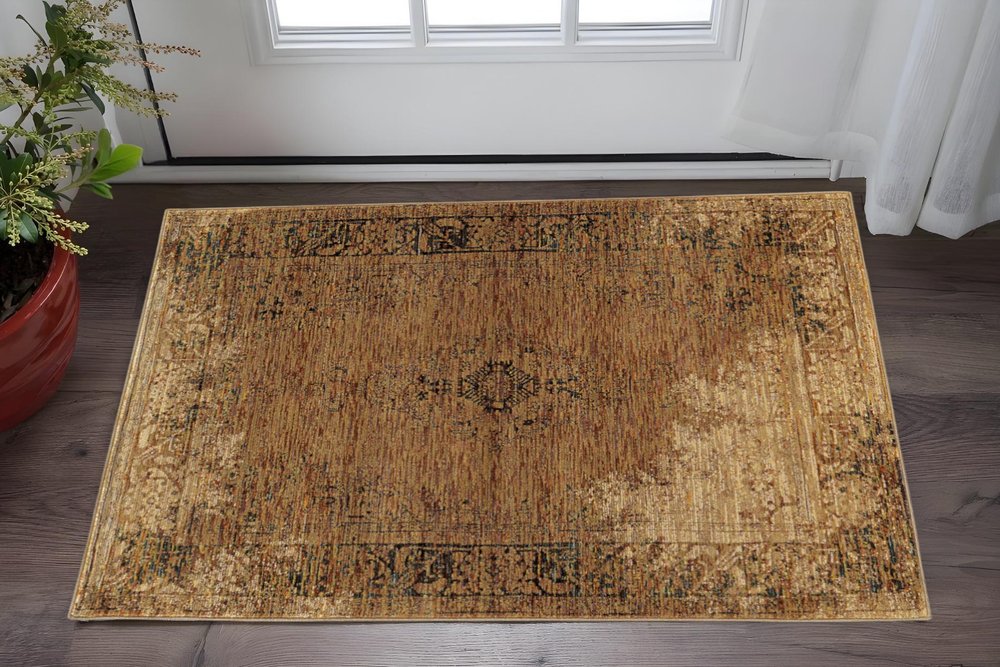 7' X 10' Brown Oriental Power Loom Area Rug