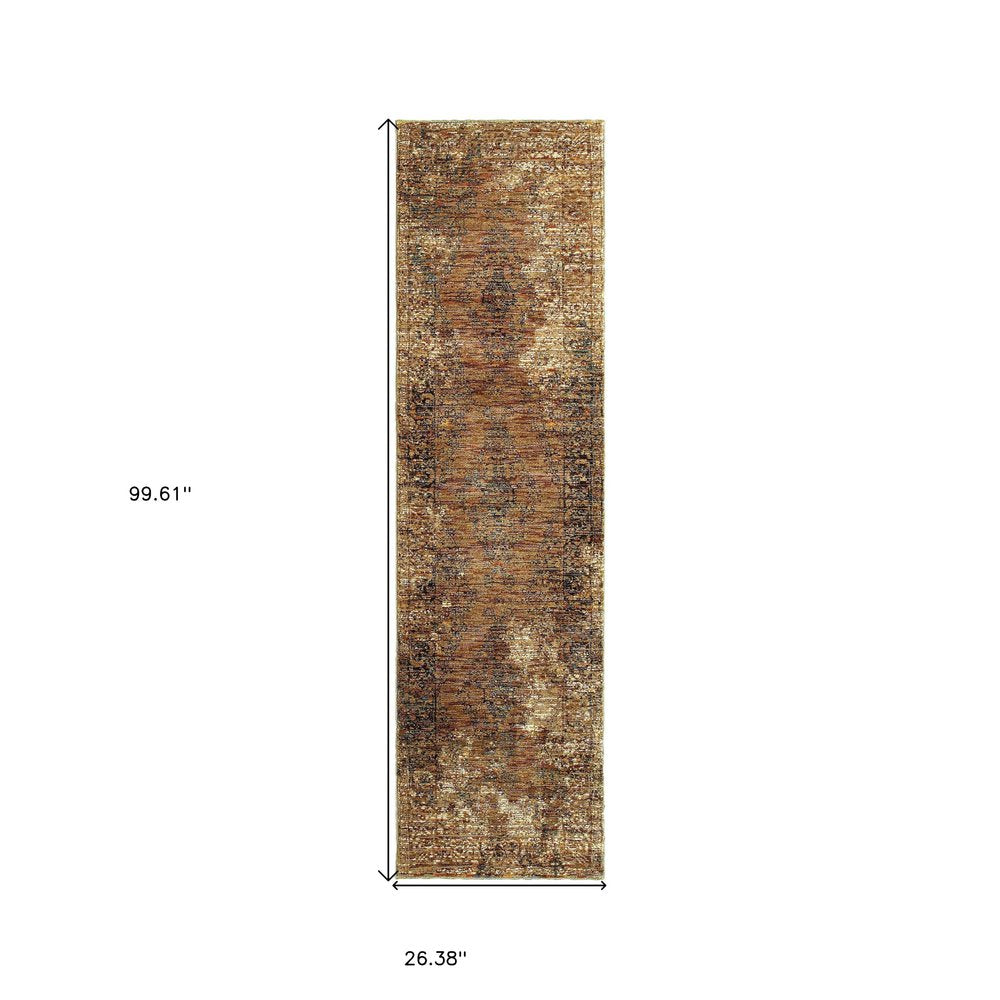 7' X 10' Brown Oriental Power Loom Area Rug