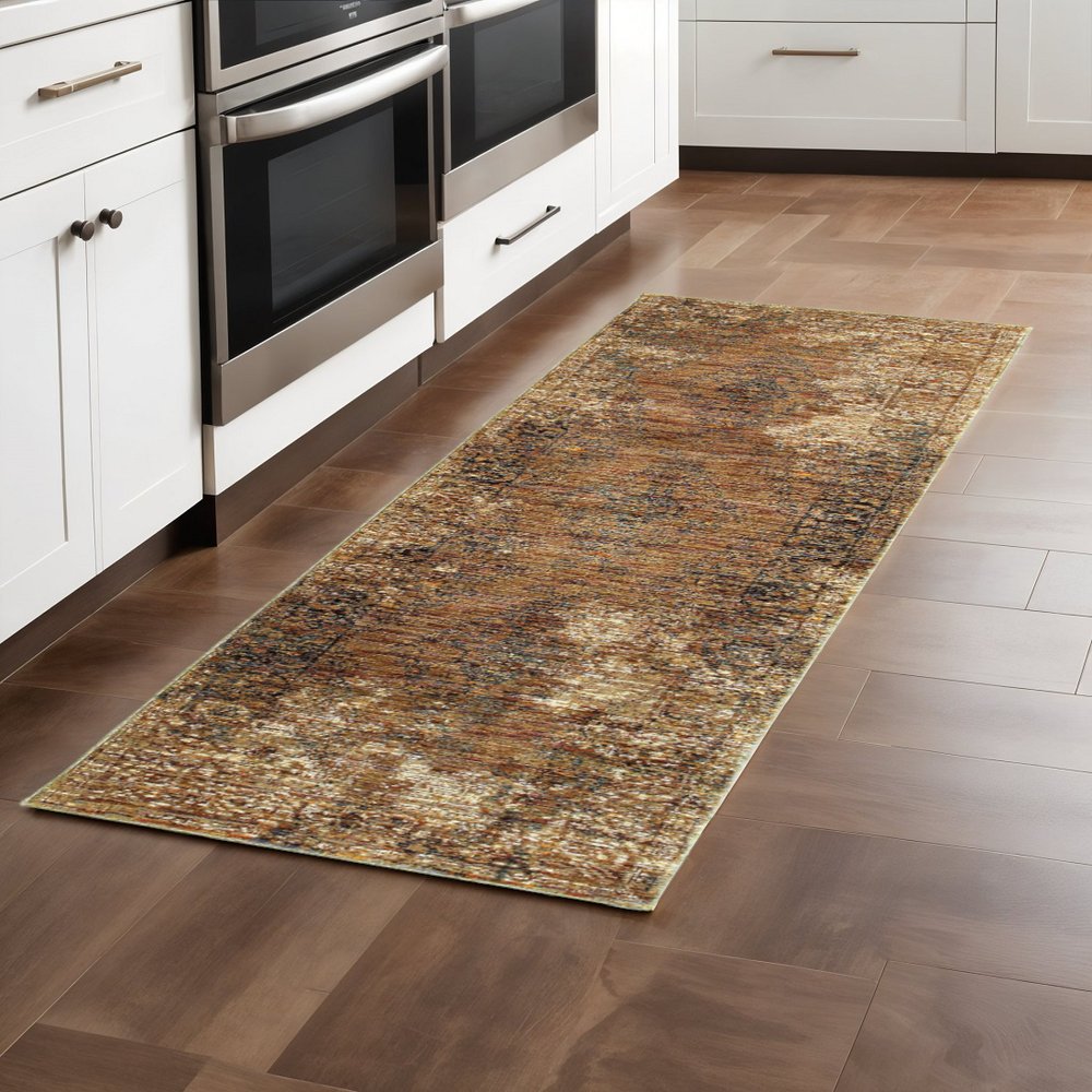 7' X 10' Brown Oriental Power Loom Area Rug