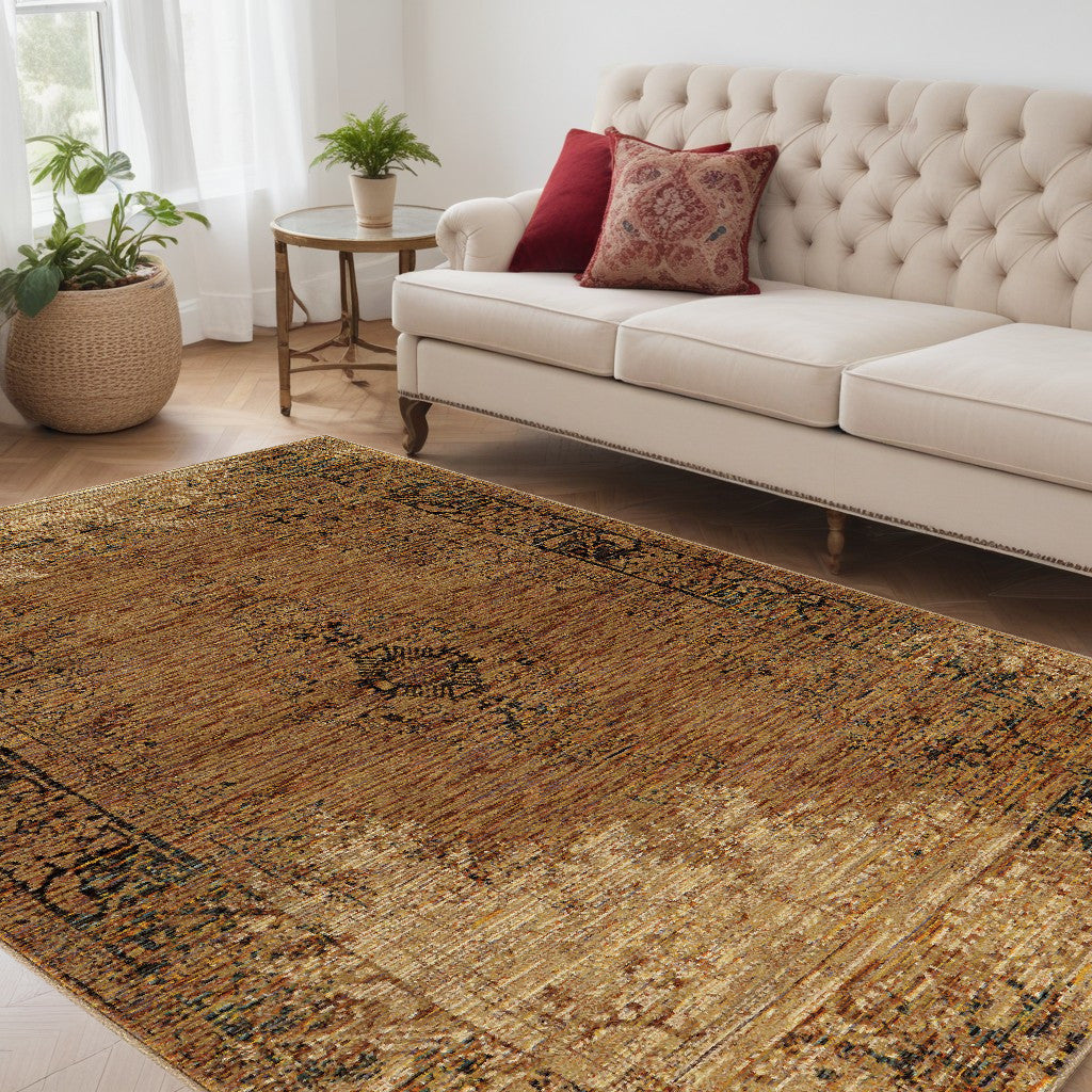 2' X 3' Brown Oriental Power Loom Area Rug