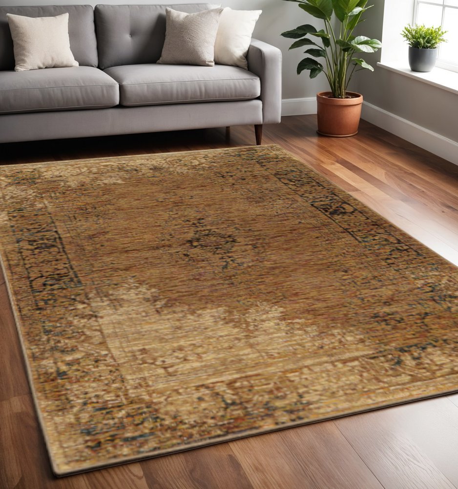 7' X 10' Brown Oriental Power Loom Area Rug