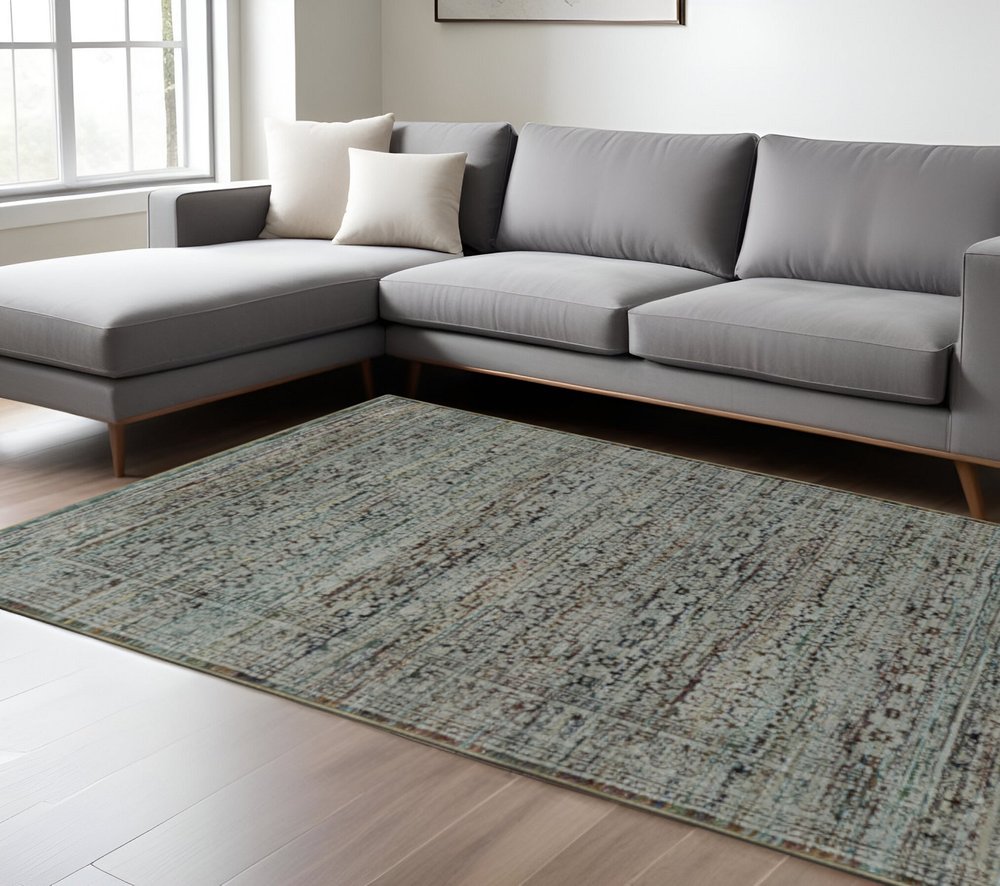 3' X 5' Blue Green Oriental Power Loom Area Rug