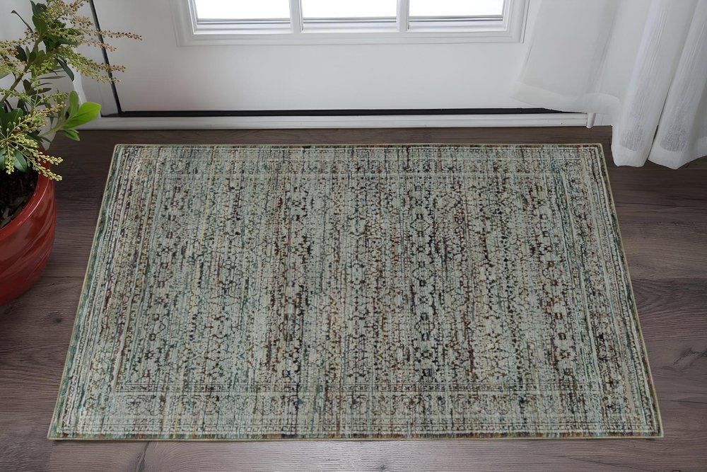 3' X 5' Blue Green Oriental Power Loom Area Rug
