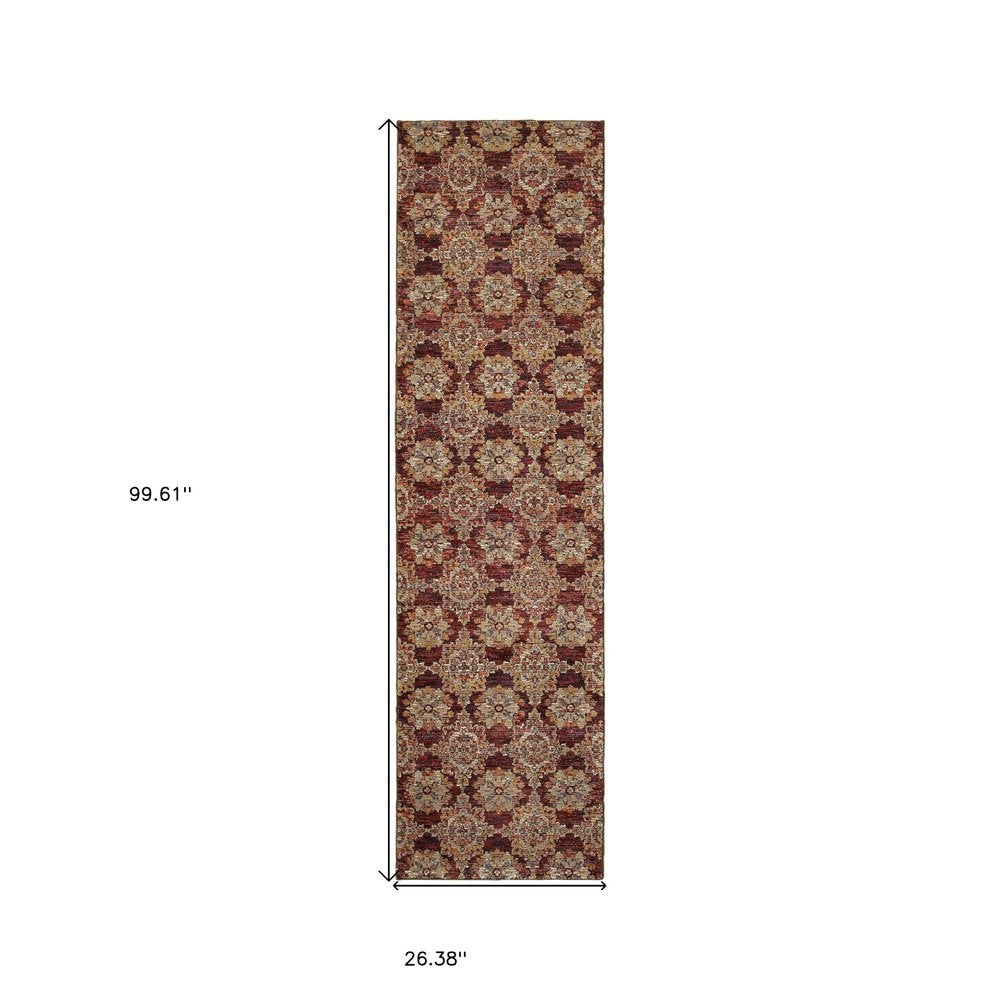 2' X 3' Red And Gold Oriental Area Rug