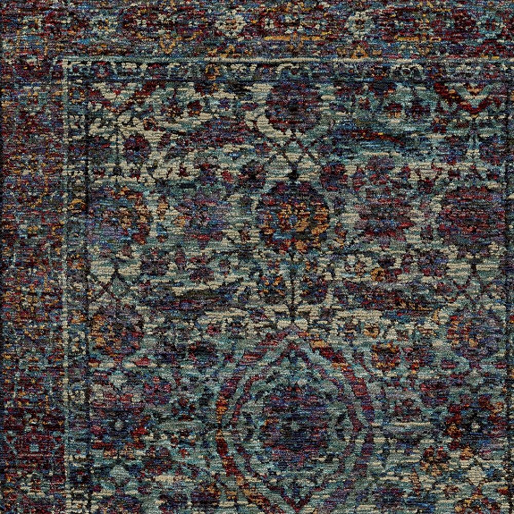 2' X 3' Blue and Purple Oriental Power Loom Area Rug