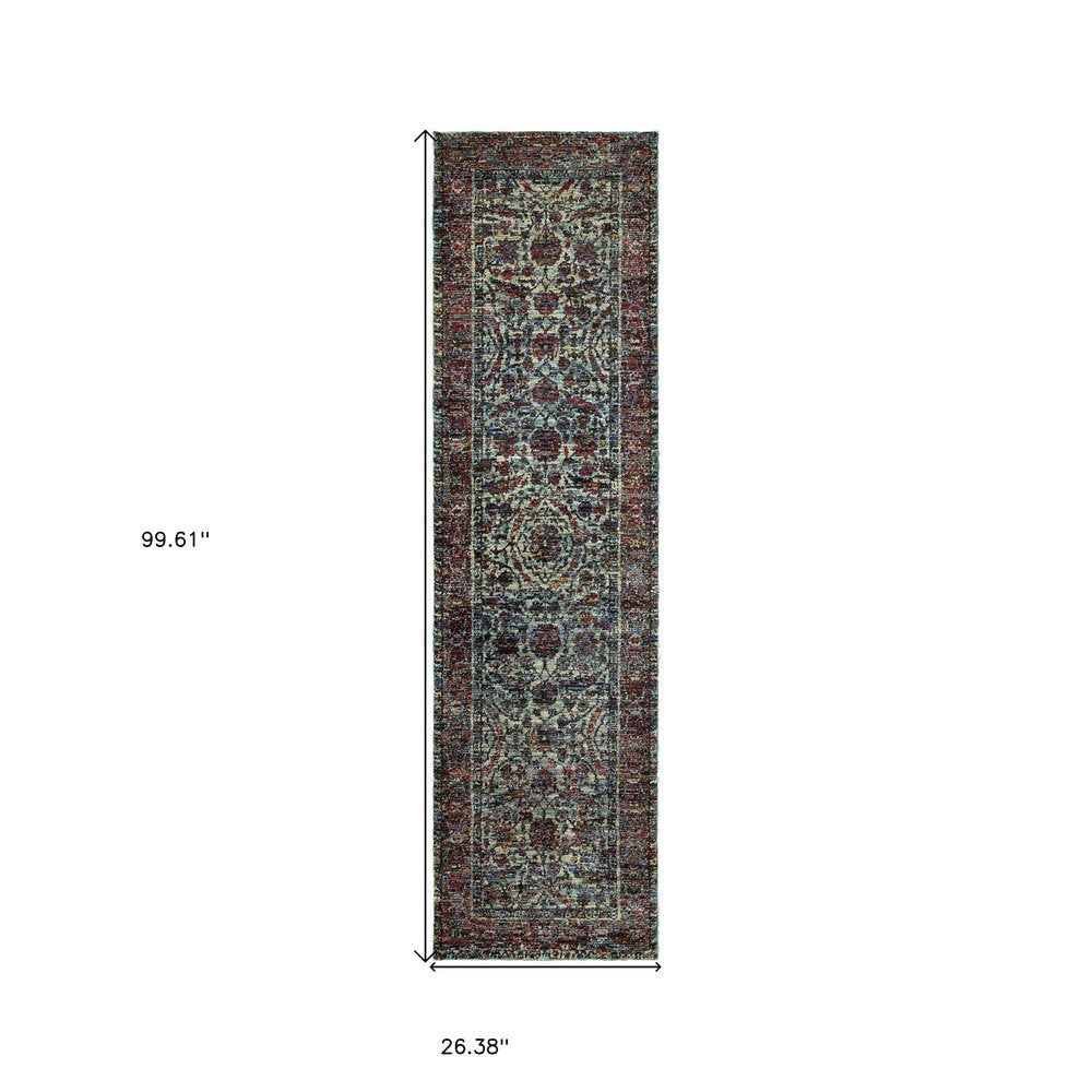 2' X 3' Blue and Purple Oriental Power Loom Area Rug