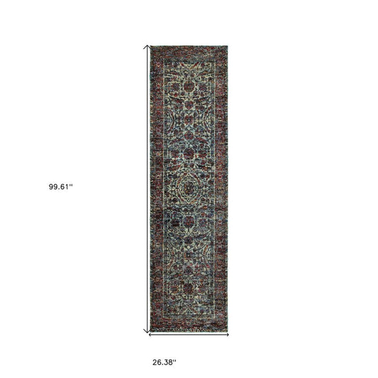 2' X 3' Blue and Purple Oriental Power Loom Area Rug