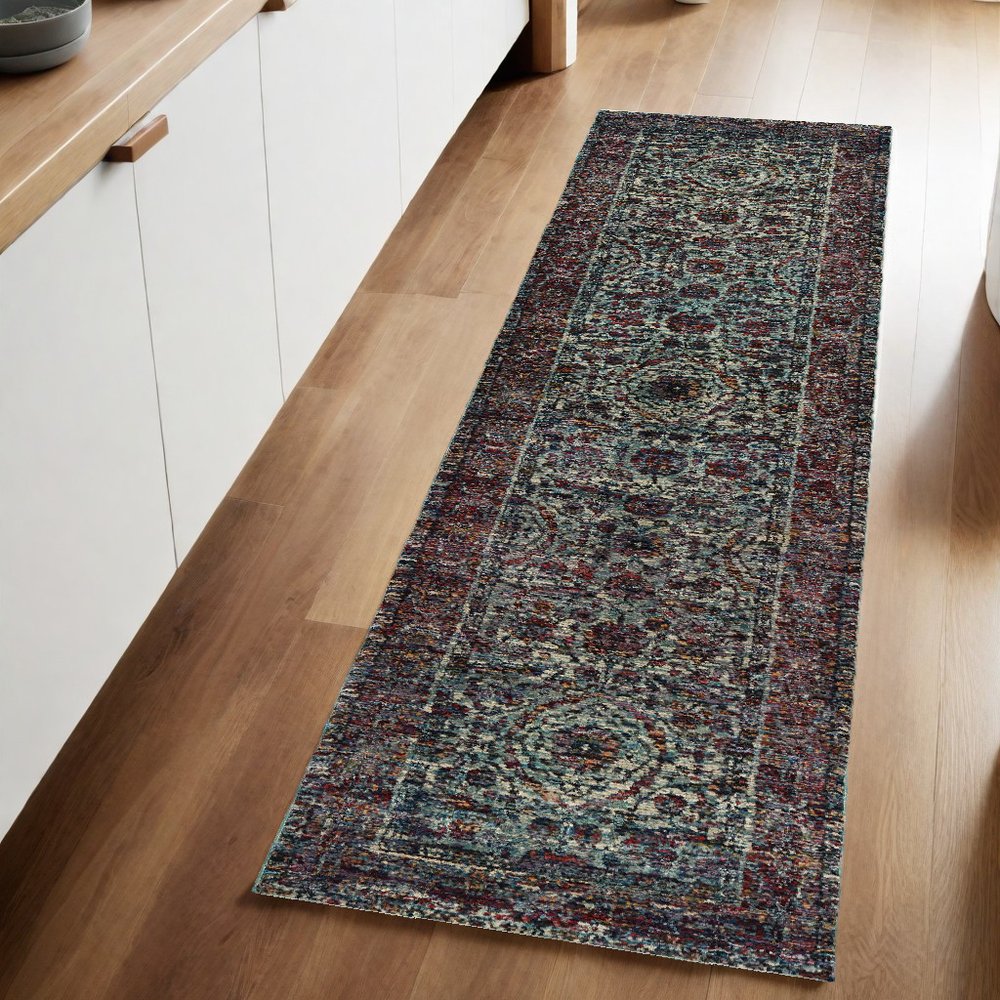 2' X 3' Blue and Purple Oriental Power Loom Area Rug